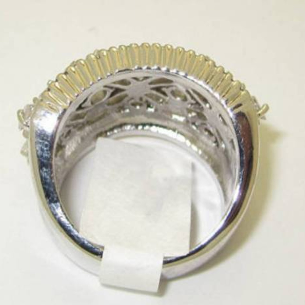 NWT ring white gold plate cubic zirconia wide band - Picture 4 of 5